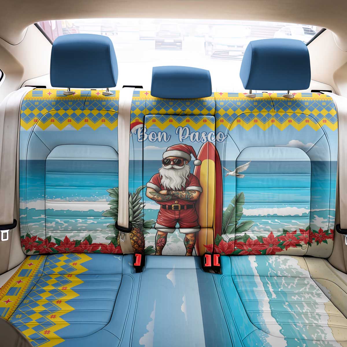Aruba Christmas Back Car Seat Cover Surfing Santa Bon Pasco - Wonder Print Shop