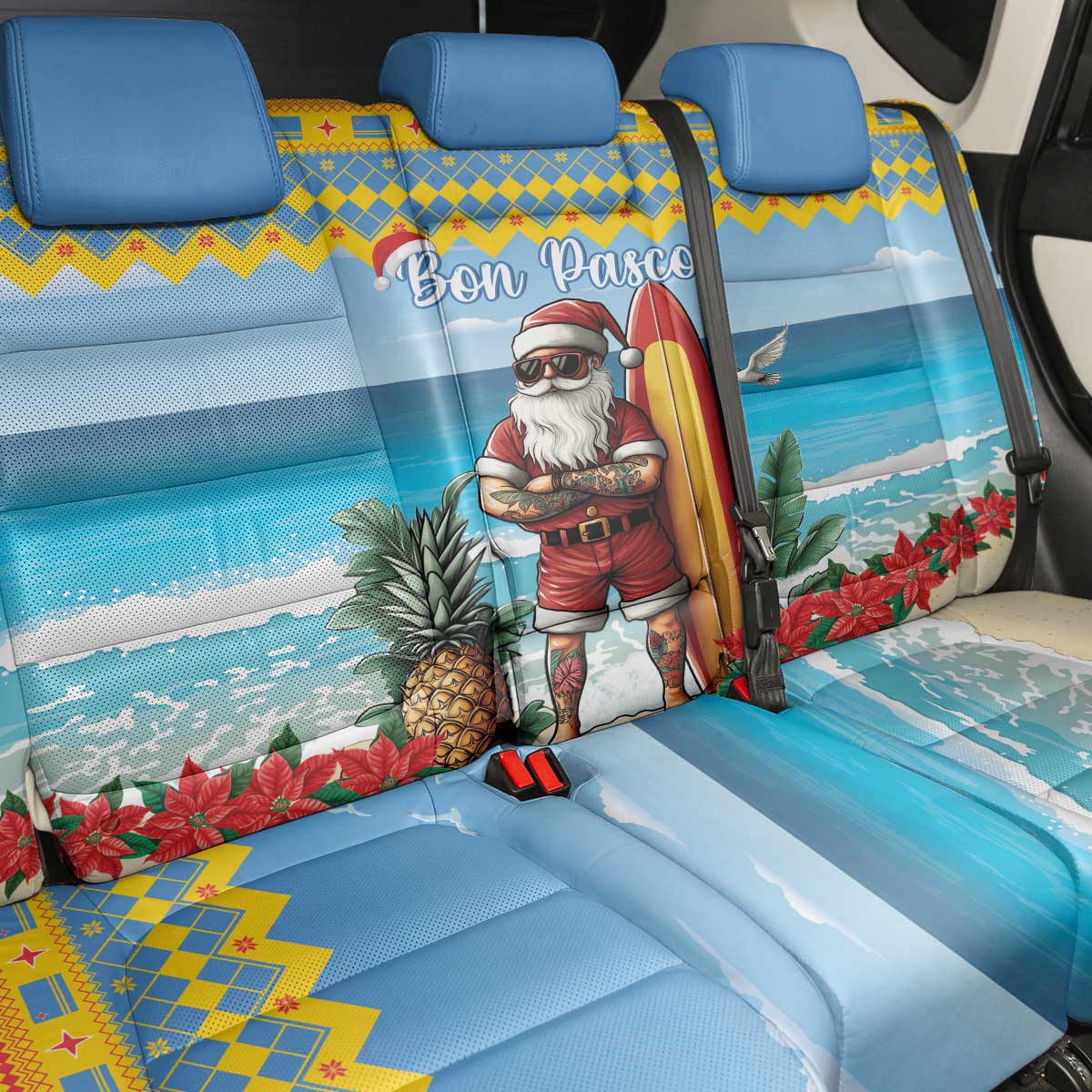 Aruba Christmas Back Car Seat Cover Surfing Santa Bon Pasco - Wonder Print Shop