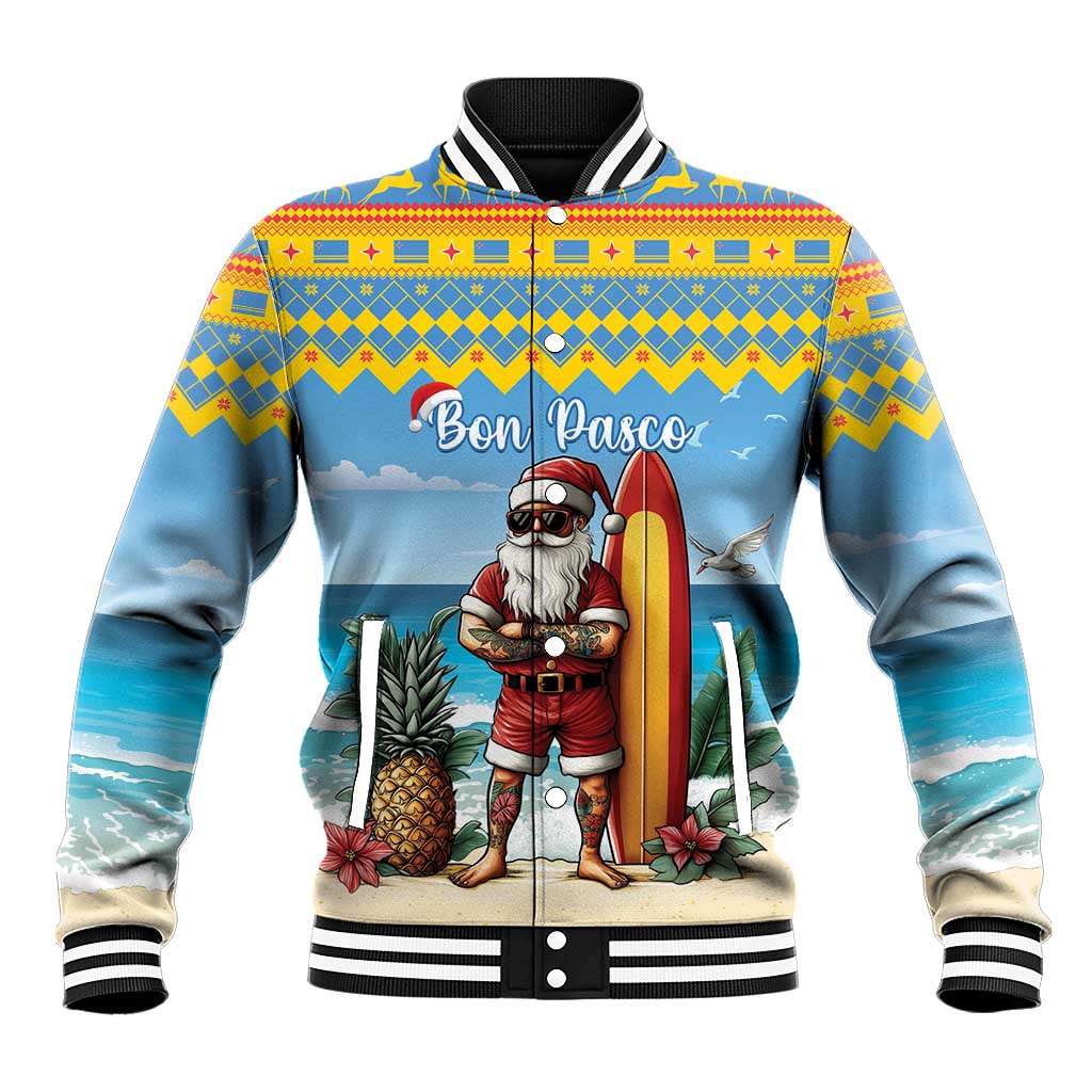 Aruba Christmas Baseball Jacket Surfing Santa Bon Pasco - Wonder Print Shop