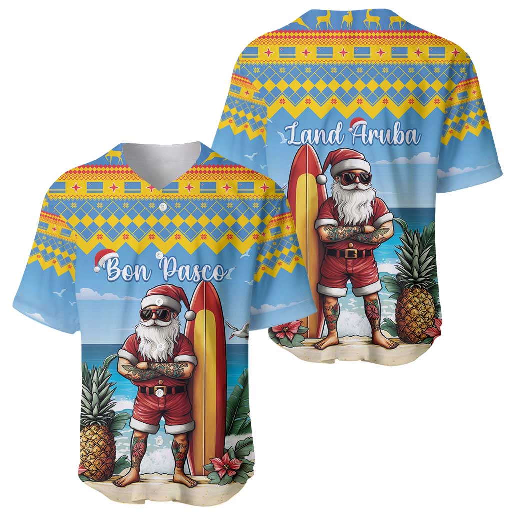Aruba Christmas Baseball Jersey Surfing Santa Bon Pasco - Wonder Print Shop