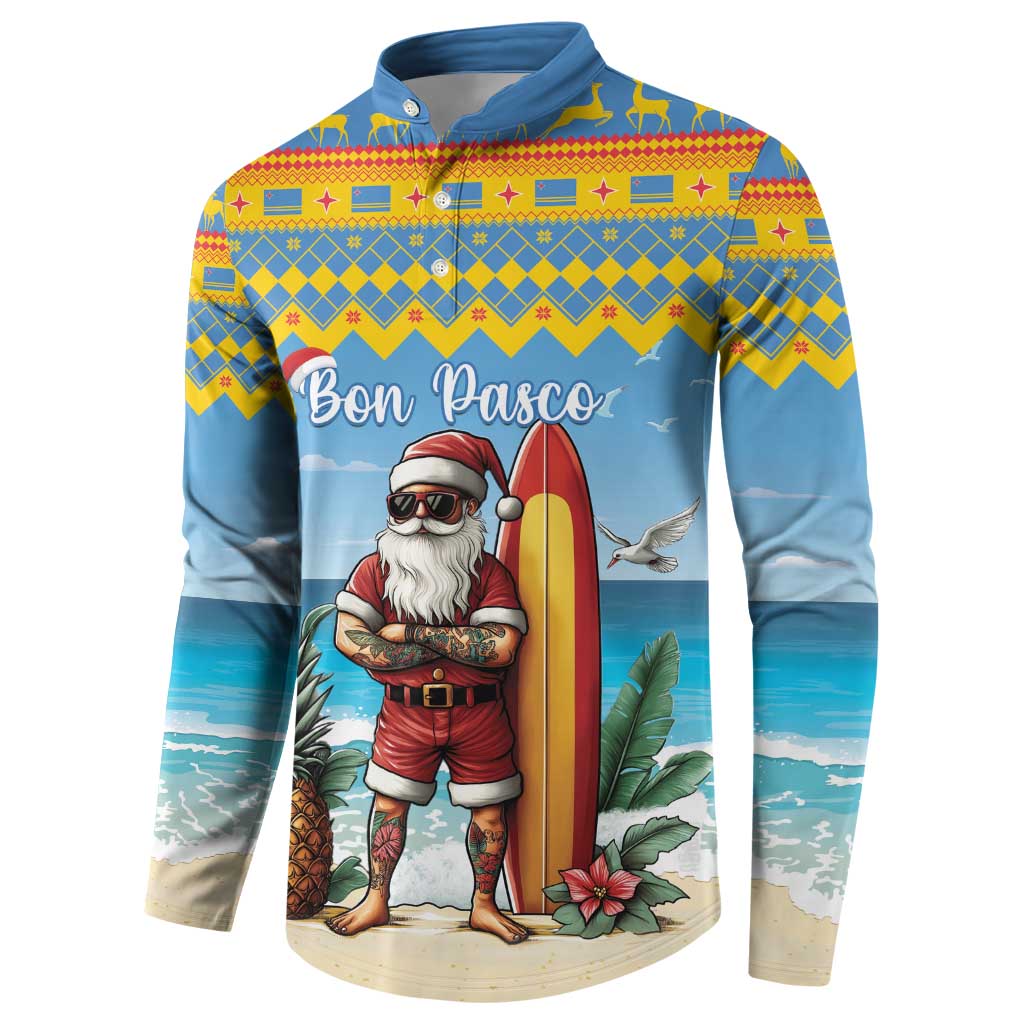 Aruba Christmas Button Sweatshirt Surfing Santa Bon Pasco - Wonder Print Shop