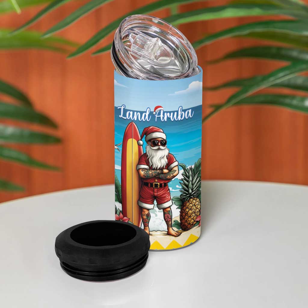 Aruba Christmas 4 in 1 Can Cooler Tumbler Surfing Santa Bon Pasco - Wonder Print Shop