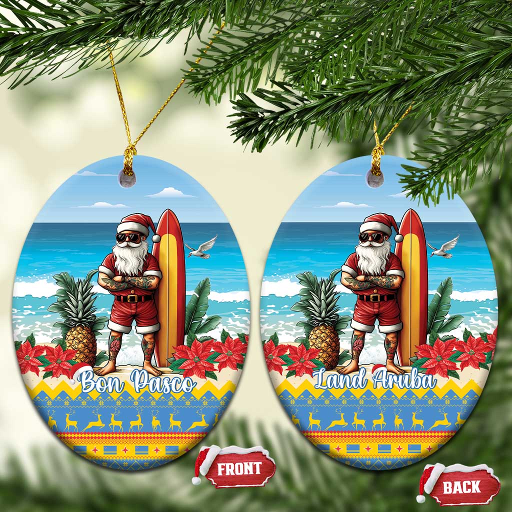 Aruba Christmas Ceramic Ornament Surfing Santa Bon Pasco - Wonder Print Shop