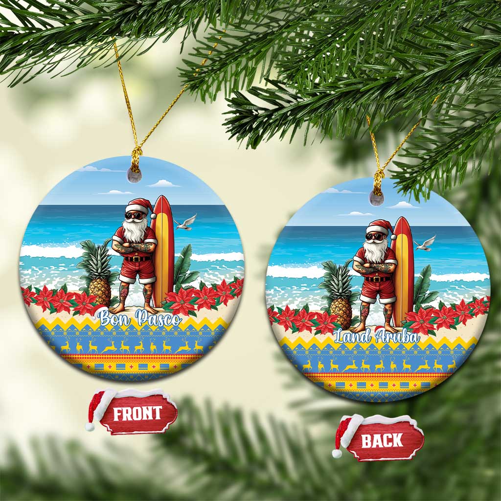 Aruba Christmas Ceramic Ornament Surfing Santa Bon Pasco - Wonder Print Shop