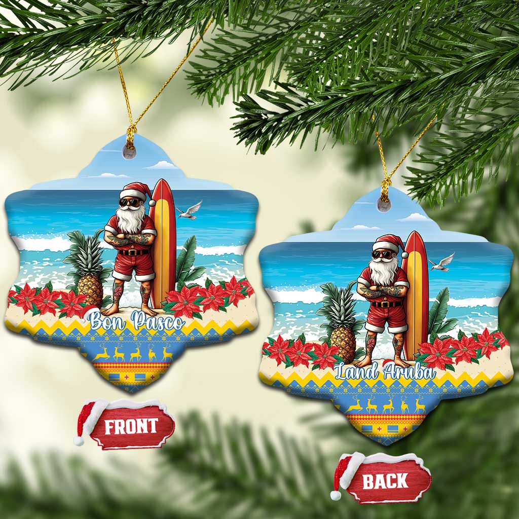 Aruba Christmas Ceramic Ornament Surfing Santa Bon Pasco - Wonder Print Shop