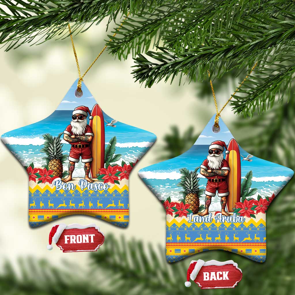 Aruba Christmas Ceramic Ornament Surfing Santa Bon Pasco - Wonder Print Shop