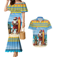 Aruba Christmas Couples Matching Mermaid Dress and Hawaiian Shirt Surfing Santa Bon Pasco - Wonder Print Shop