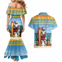 Aruba Christmas Couples Matching Mermaid Dress and Hawaiian Shirt Surfing Santa Bon Pasco - Wonder Print Shop