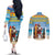 Aruba Christmas Couples Matching Off The Shoulder Long Sleeve Dress and Long Sleeve Button Shirt Surfing Santa Bon Pasco