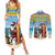 Aruba Christmas Couples Matching Summer Maxi Dress and Long Sleeve Button Shirt Surfing Santa Bon Pasco - Wonder Print Shop