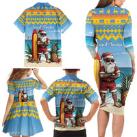 Aruba Christmas Family Matching Long Sleeve Bodycon Dress and Hawaiian Shirt Surfing Santa Bon Pasco - Wonder Print Shop