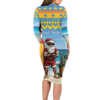 Aruba Christmas Family Matching Long Sleeve Bodycon Dress and Hawaiian Shirt Surfing Santa Bon Pasco - Wonder Print Shop