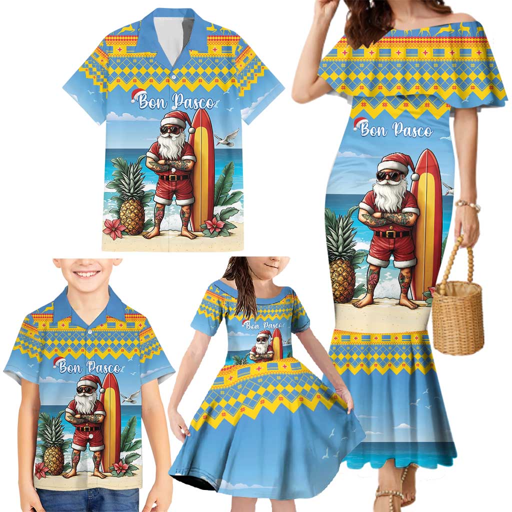 Aruba Christmas Family Matching Mermaid Dress and Hawaiian Shirt Surfing Santa Bon Pasco - Wonder Print Shop