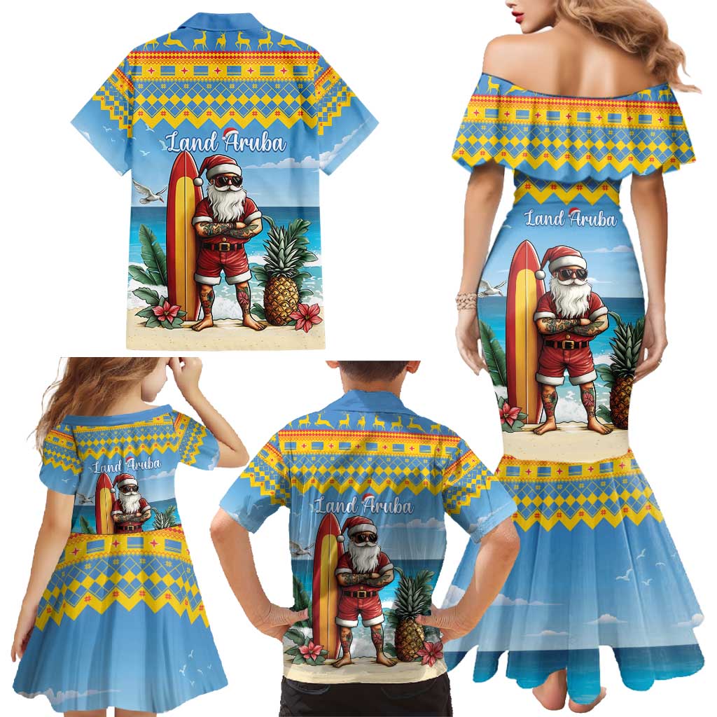Aruba Christmas Family Matching Mermaid Dress and Hawaiian Shirt Surfing Santa Bon Pasco - Wonder Print Shop