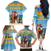Aruba Christmas Family Matching Off The Shoulder Long Sleeve Dress and Hawaiian Shirt Surfing Santa Bon Pasco - Wonder Print Shop