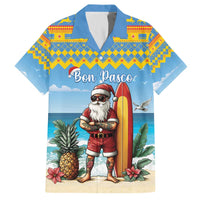 Aruba Christmas Family Matching Off The Shoulder Long Sleeve Dress and Hawaiian Shirt Surfing Santa Bon Pasco - Wonder Print Shop