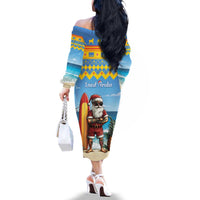 Aruba Christmas Family Matching Off The Shoulder Long Sleeve Dress and Hawaiian Shirt Surfing Santa Bon Pasco - Wonder Print Shop
