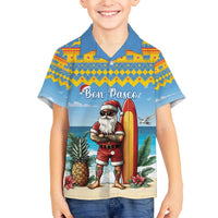 Aruba Christmas Family Matching Off The Shoulder Long Sleeve Dress and Hawaiian Shirt Surfing Santa Bon Pasco - Wonder Print Shop