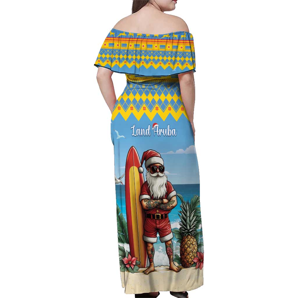 Aruba Christmas Family Matching Off Shoulder Maxi Dress and Hawaiian Shirt Surfing Santa Bon Pasco - Wonder Print Shop