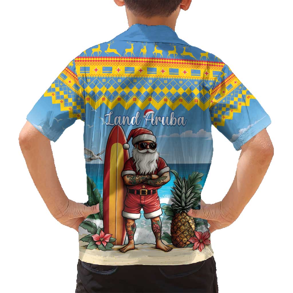 Aruba Christmas Family Matching Off Shoulder Short Dress and Hawaiian Shirt Surfing Santa Bon Pasco - Wonder Print Shop