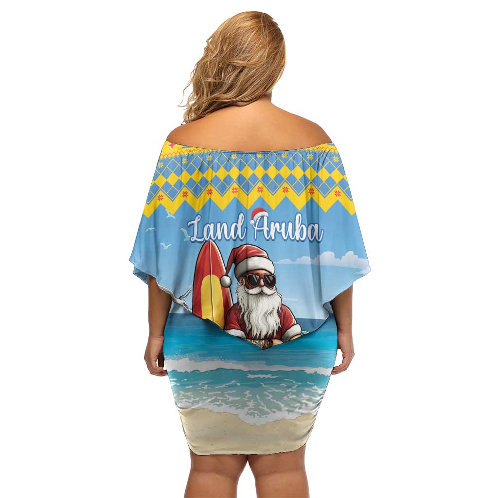 Aruba Christmas Family Matching Off Shoulder Short Dress and Hawaiian Shirt Surfing Santa Bon Pasco - Wonder Print Shop