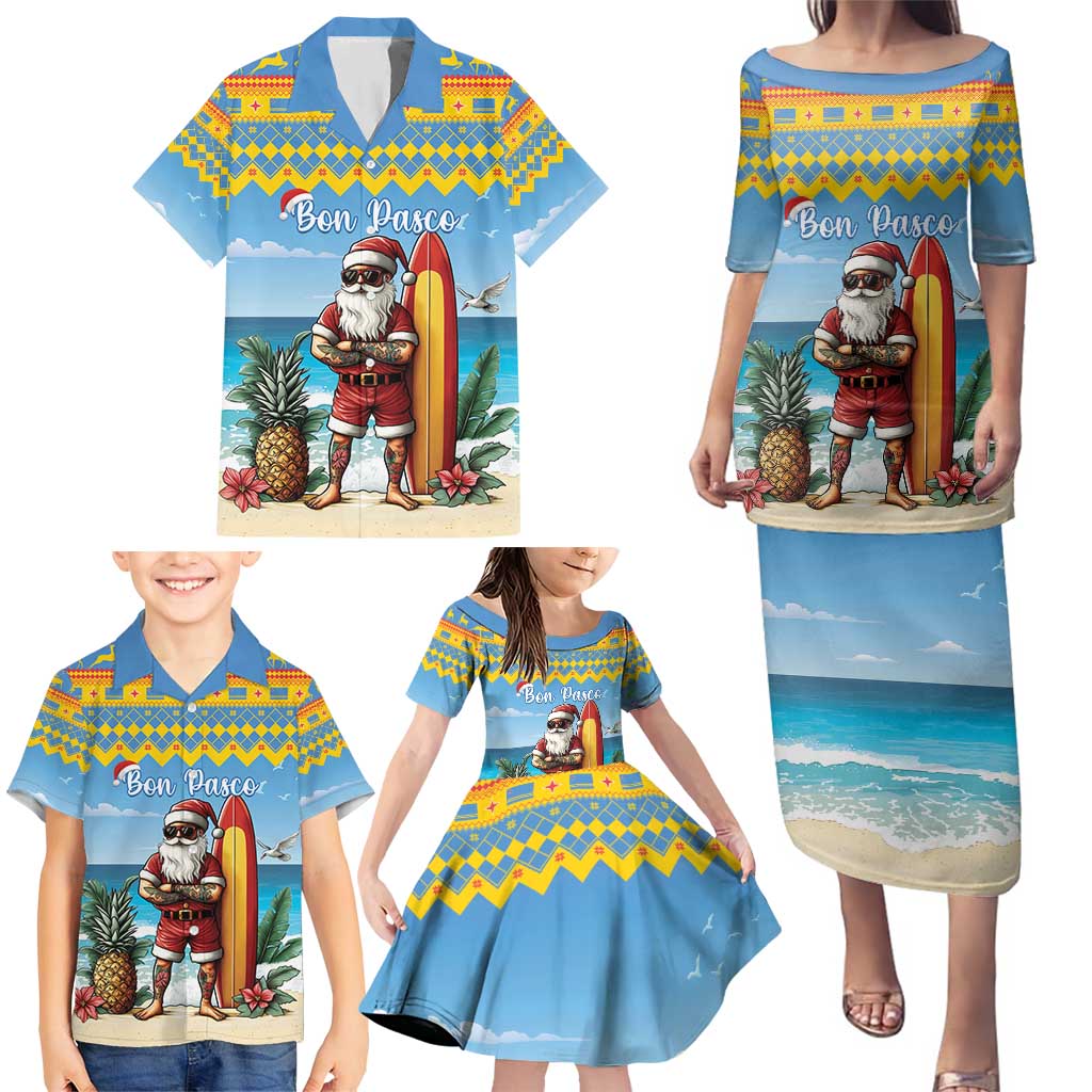 Aruba Christmas Family Matching Puletasi and Hawaiian Shirt Surfing Santa Bon Pasco - Wonder Print Shop