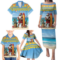 Aruba Christmas Family Matching Puletasi and Hawaiian Shirt Surfing Santa Bon Pasco - Wonder Print Shop