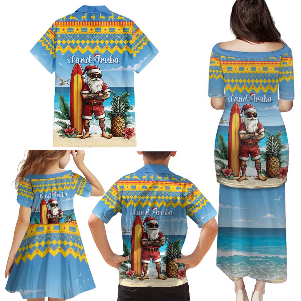 Aruba Christmas Family Matching Puletasi and Hawaiian Shirt Surfing Santa Bon Pasco - Wonder Print Shop