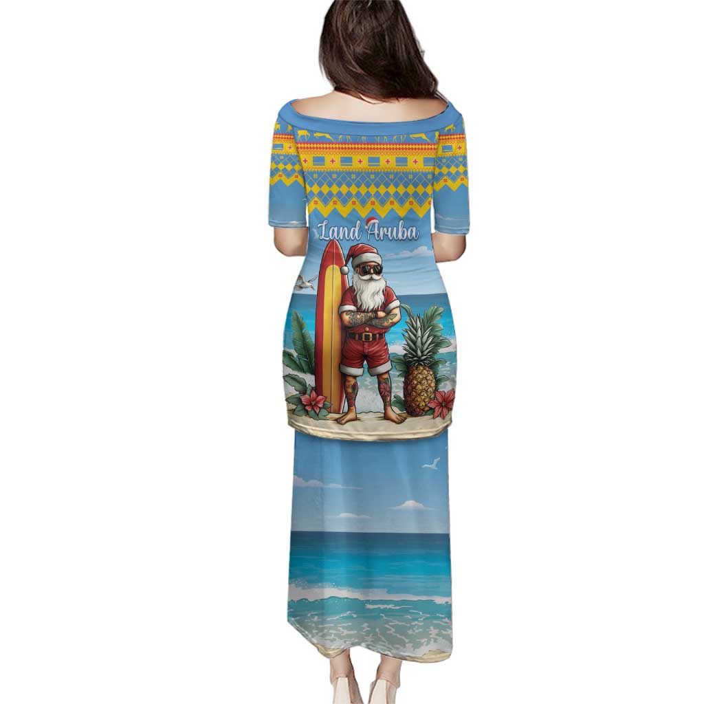 Aruba Christmas Family Matching Puletasi and Hawaiian Shirt Surfing Santa Bon Pasco - Wonder Print Shop