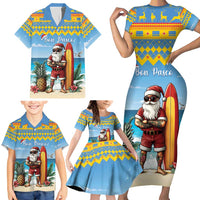 Aruba Christmas Family Matching Short Sleeve Bodycon Dress and Hawaiian Shirt Surfing Santa Bon Pasco - Wonder Print Shop