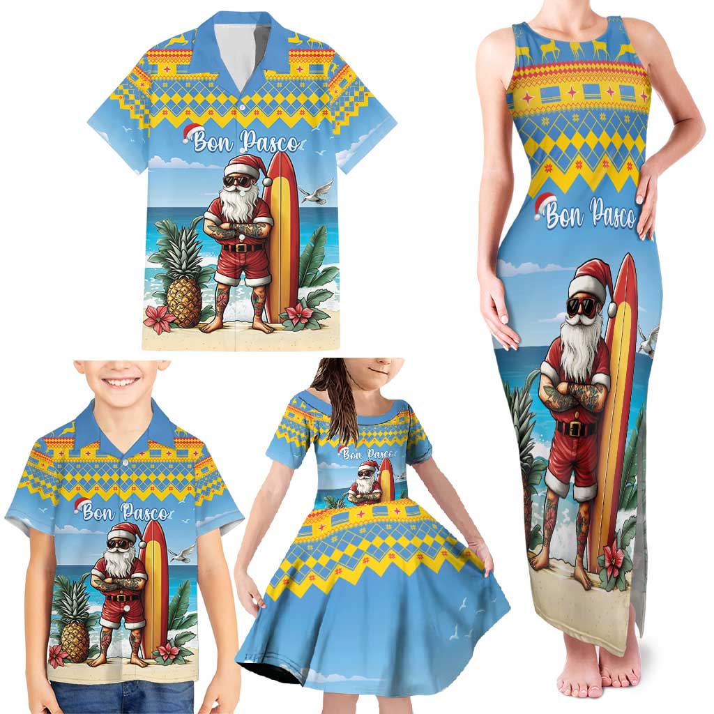 Aruba Christmas Family Matching Tank Maxi Dress and Hawaiian Shirt Surfing Santa Bon Pasco - Wonder Print Shop