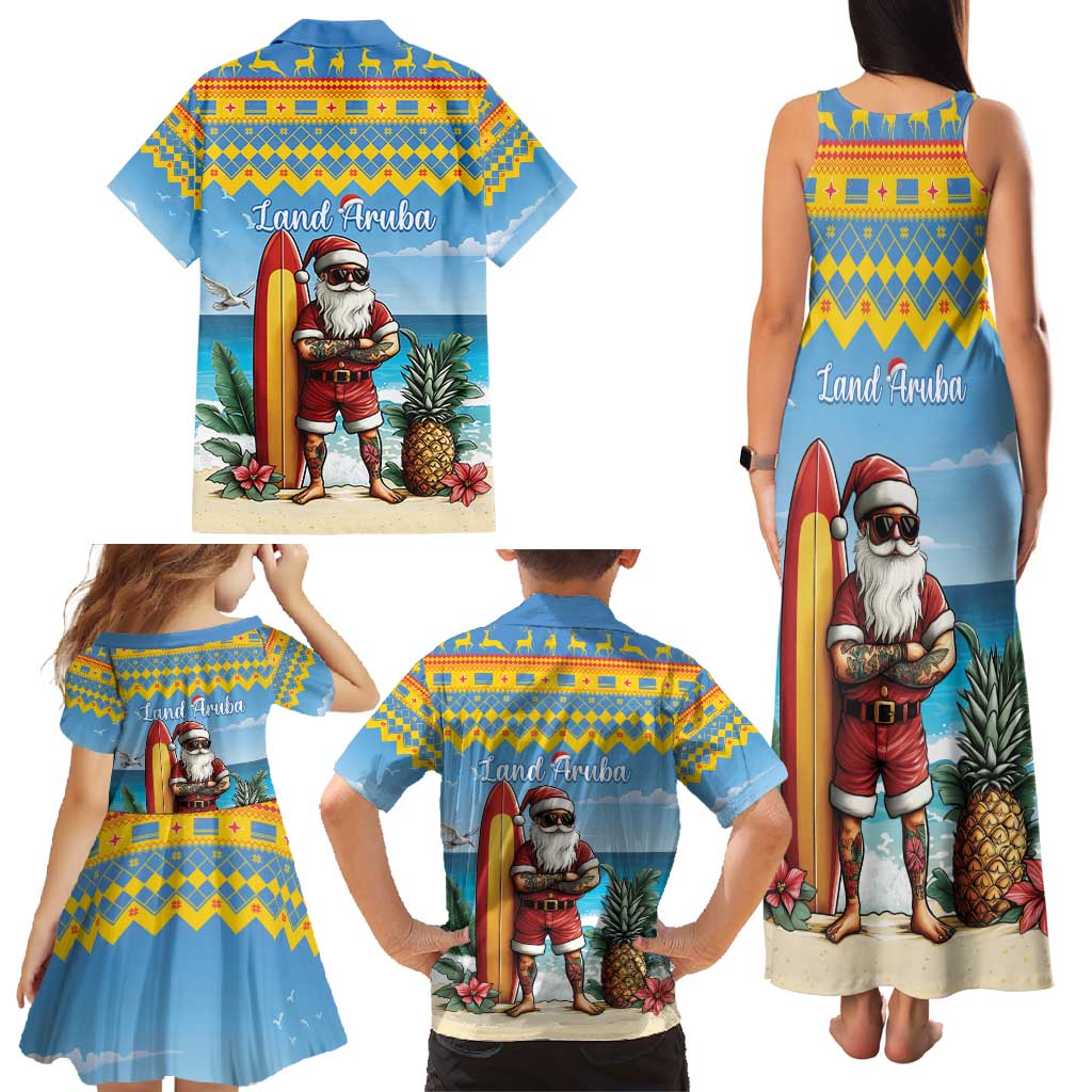 Aruba Christmas Family Matching Tank Maxi Dress and Hawaiian Shirt Surfing Santa Bon Pasco - Wonder Print Shop