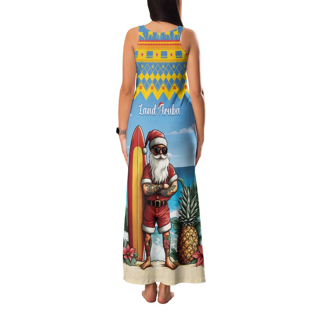Aruba Christmas Family Matching Tank Maxi Dress and Hawaiian Shirt Surfing Santa Bon Pasco - Wonder Print Shop