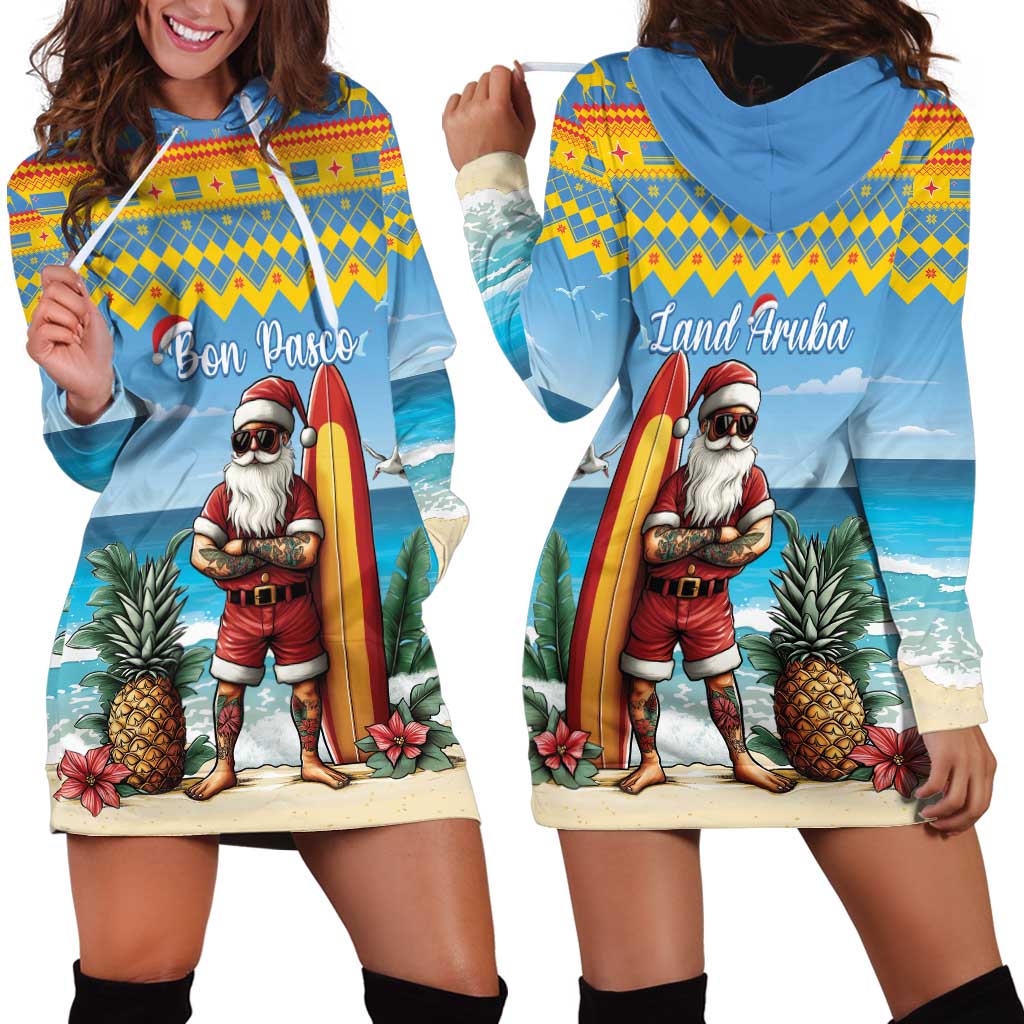 Aruba Christmas Hoodie Dress Surfing Santa Bon Pasco - Wonder Print Shop