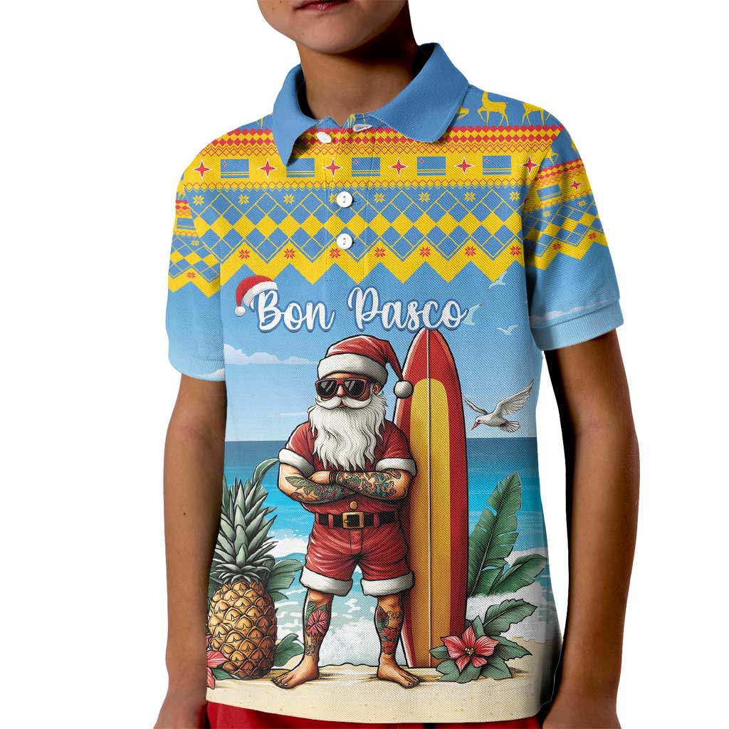 Aruba Christmas Kid Polo Shirt Surfing Santa Bon Pasco - Wonder Print Shop