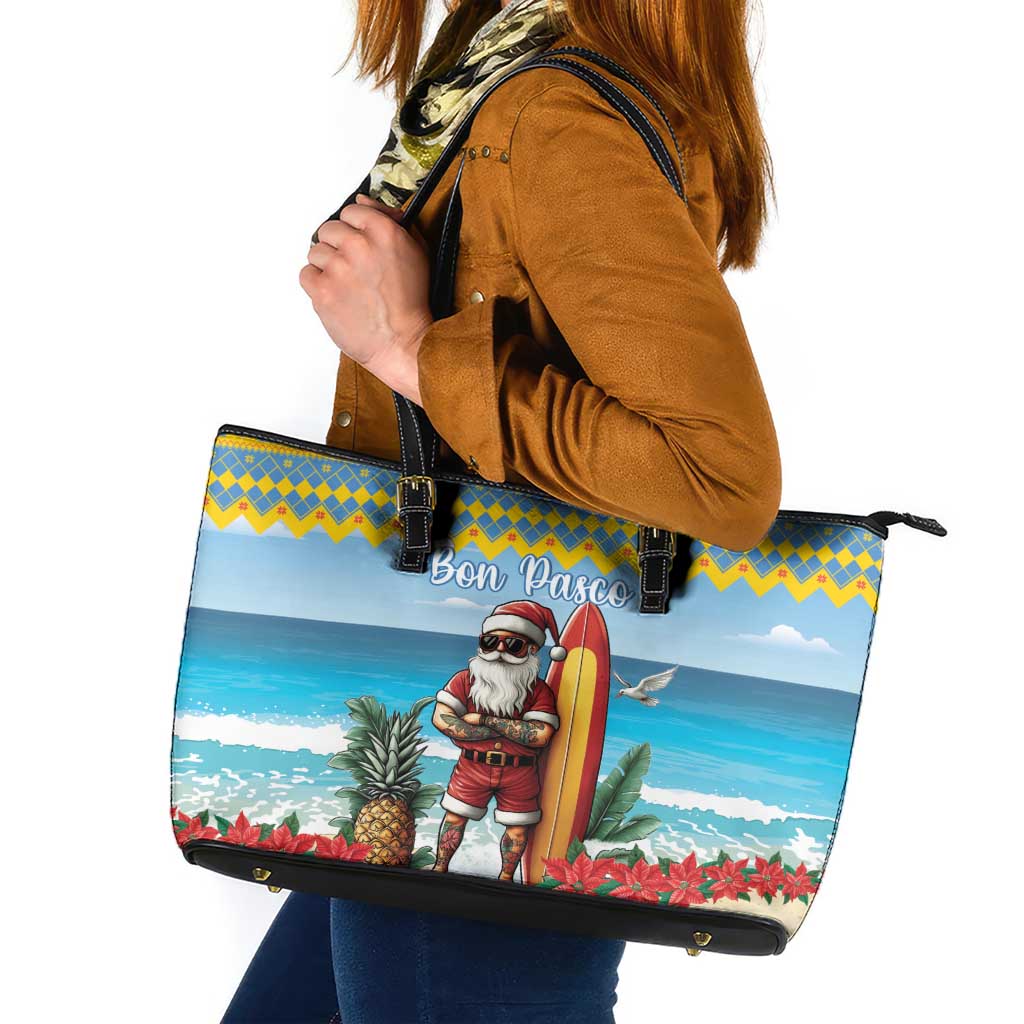 Aruba Christmas Leather Tote Bag Surfing Santa Bon Pasco - Wonder Print Shop