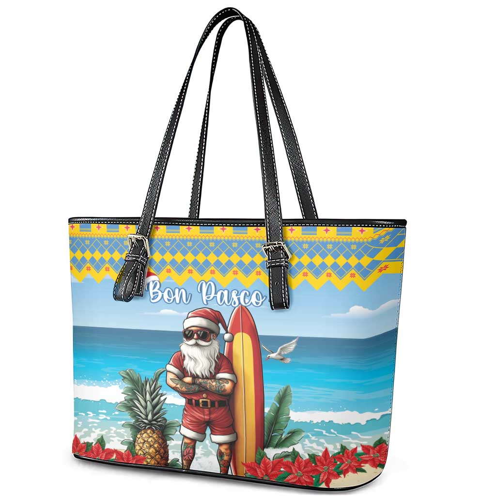 Aruba Christmas Leather Tote Bag Surfing Santa Bon Pasco - Wonder Print Shop