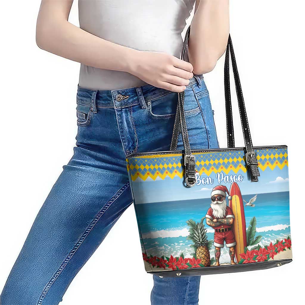 Aruba Christmas Leather Tote Bag Surfing Santa Bon Pasco - Wonder Print Shop
