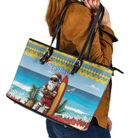Aruba Christmas Leather Tote Bag Surfing Santa Bon Pasco - Wonder Print Shop