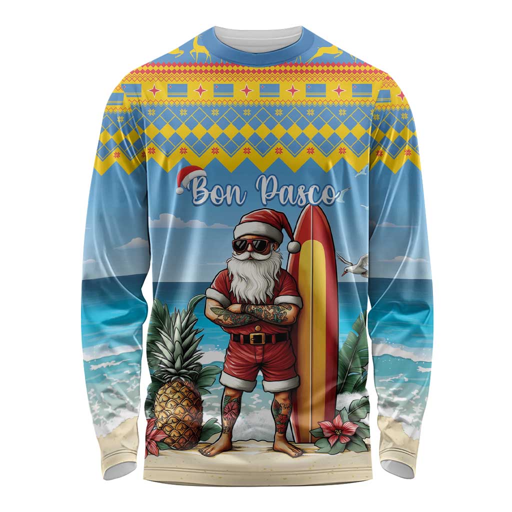 Aruba Christmas Long Sleeve Shirt Surfing Santa Bon Pasco - Wonder Print Shop