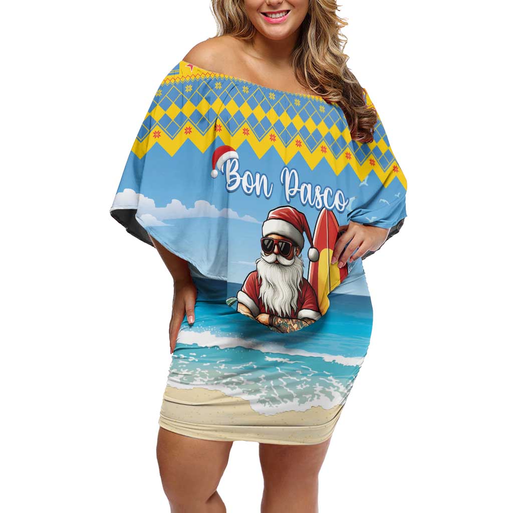 Aruba Christmas Off Shoulder Short Dress Surfing Santa Bon Pasco - Wonder Print Shop