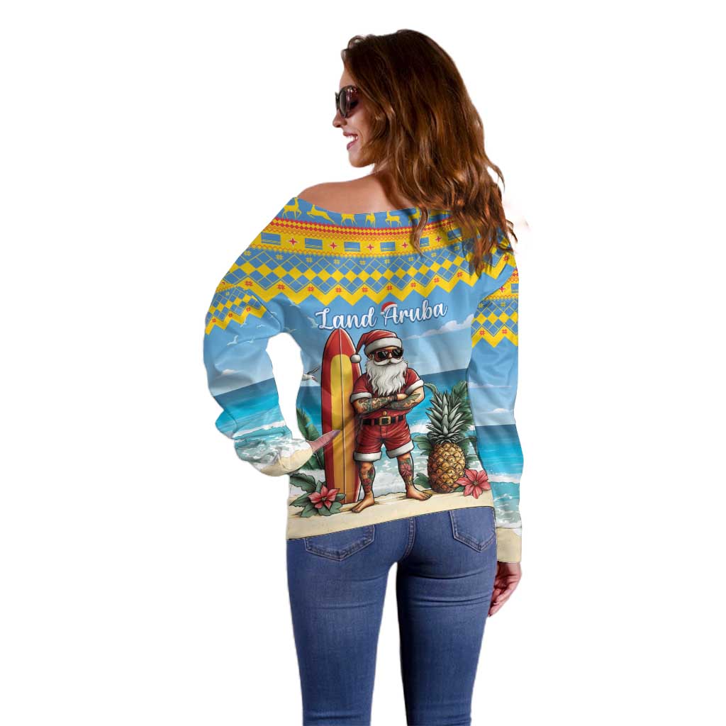 Aruba Christmas Off Shoulder Sweater Surfing Santa Bon Pasco - Wonder Print Shop