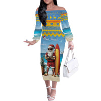 Aruba Christmas Off The Shoulder Long Sleeve Dress Surfing Santa Bon Pasco - Wonder Print Shop