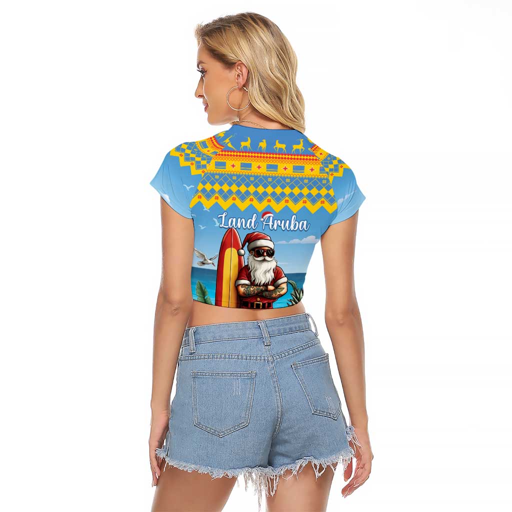 Aruba Christmas Raglan Cropped T Shirt Surfing Santa Bon Pasco - Wonder Print Shop