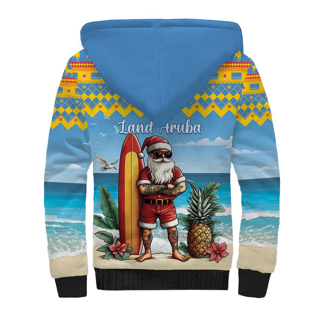 Aruba Christmas Sherpa Hoodie Surfing Santa Bon Pasco - Wonder Print Shop