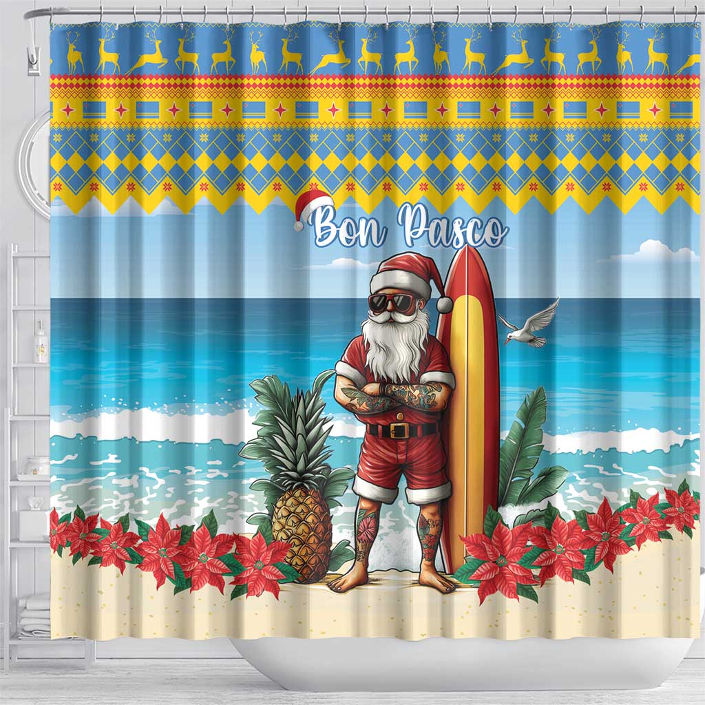 Aruba Christmas Shower Curtain Surfing Santa Bon Pasco