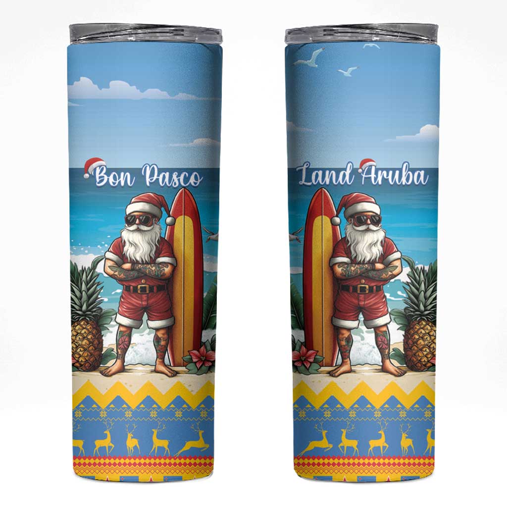 Aruba Christmas Skinny Tumbler Surfing Santa Bon Pasco - Wonder Print Shop