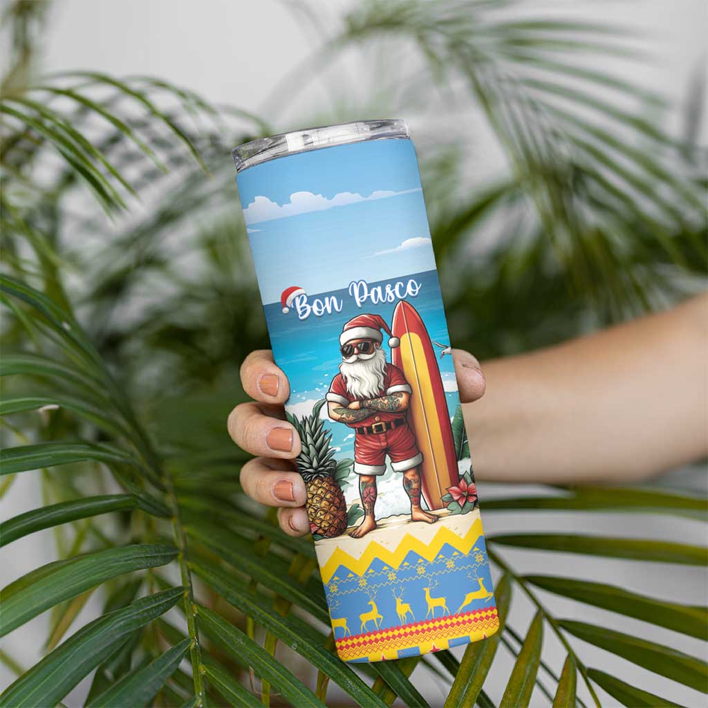 Aruba Christmas Skinny Tumbler Surfing Santa Bon Pasco - Wonder Print Shop
