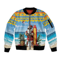 Aruba Christmas Sleeve Zip Bomber Jacket Surfing Santa Bon Pasco - Wonder Print Shop