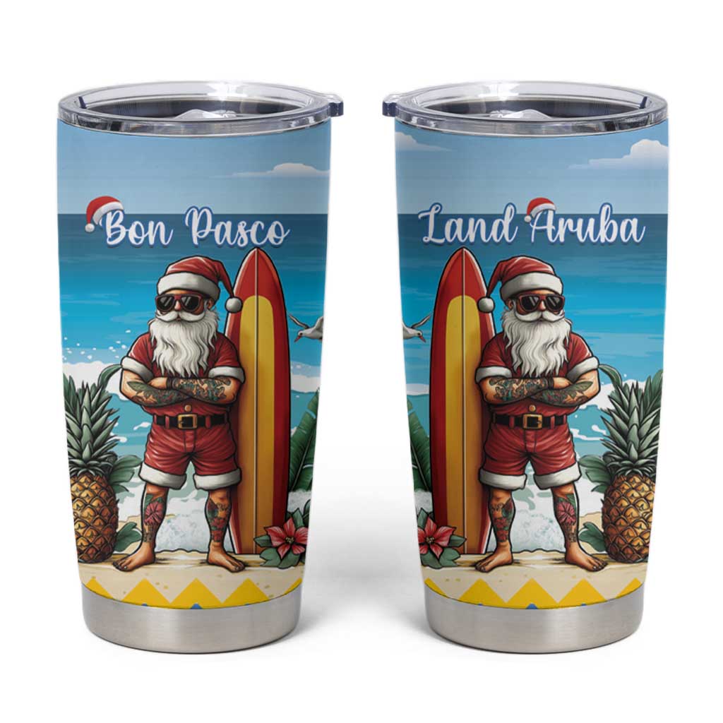 Aruba Christmas Tumbler Cup Surfing Santa Bon Pasco - Wonder Print Shop